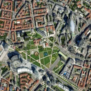 The layer as the platform draws it, over the satellite base: BAM Biblioteca degli Alberi Milano.